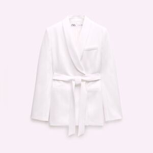 ZARA ECRU BELTED TUXEDO JACKET ZW COLLECTION SIZE MEDIUM NWT!